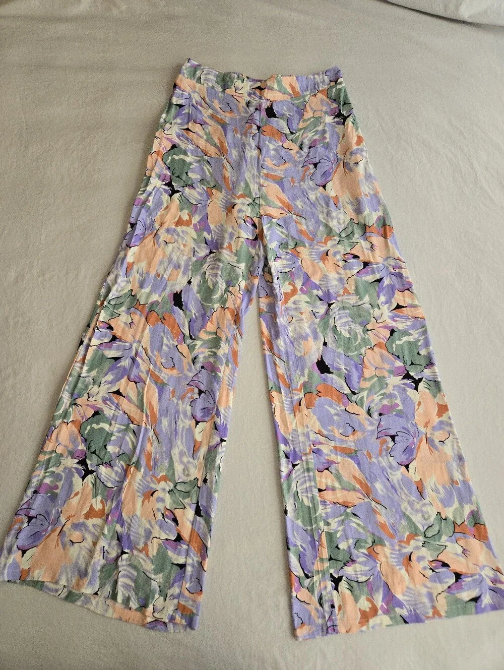 Lulus Palm Beach Babe Lilac Floral Print Wide-Leg Pants HAL3 - Picture 2 of 10